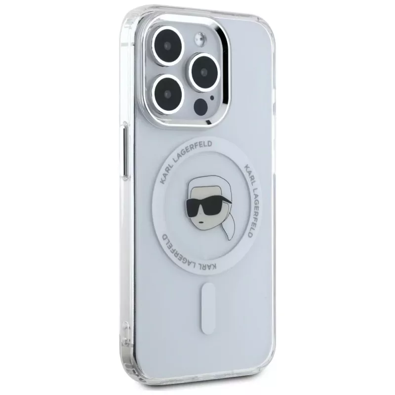 KARL LAGERFELD Funda IML Metal Karl Head MagSafe para Apple iPhone 15 Pro, blanca