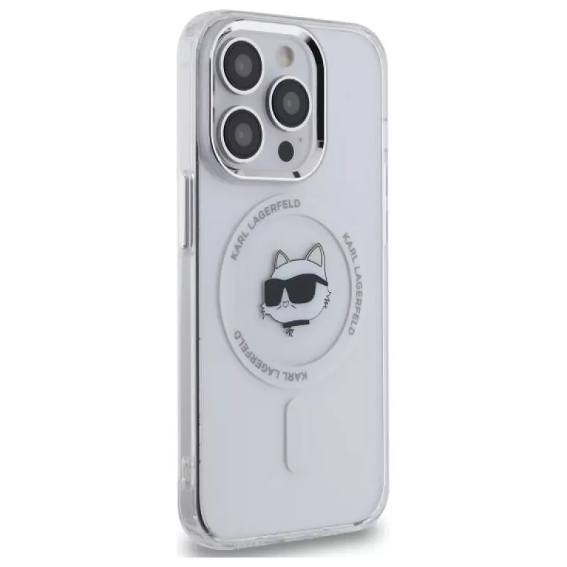 Karl Lagerfeld KLHMP13LHLSCHH iPhone 13 Pro 6.1 funda rígida IML Metal Choupette Head MagSafe blanca