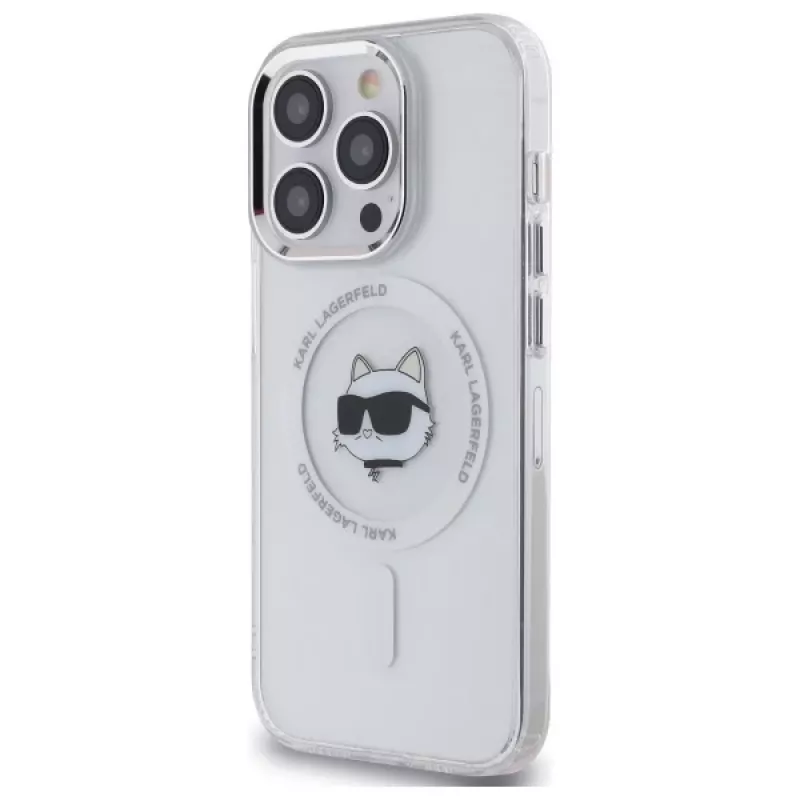 Karl Lagerfeld KLHMP14LHLSCHH iPhone 14 Pro 6.1 funda rígida IML Metal Choupette Head MagSafe blanca