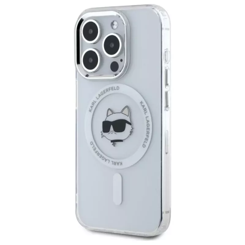 Karl Lagerfeld KLHMP15XHLSCHH Funda rígida IML Metal Choupette Head MagSafe para iPhone 15 Pro Max 6,7