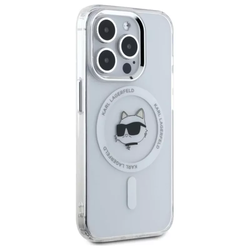Karl Lagerfeld KLHMP15XHLSCHH Funda rígida IML Metal Choupette Head MagSafe para iPhone 15 Pro Max 6,7