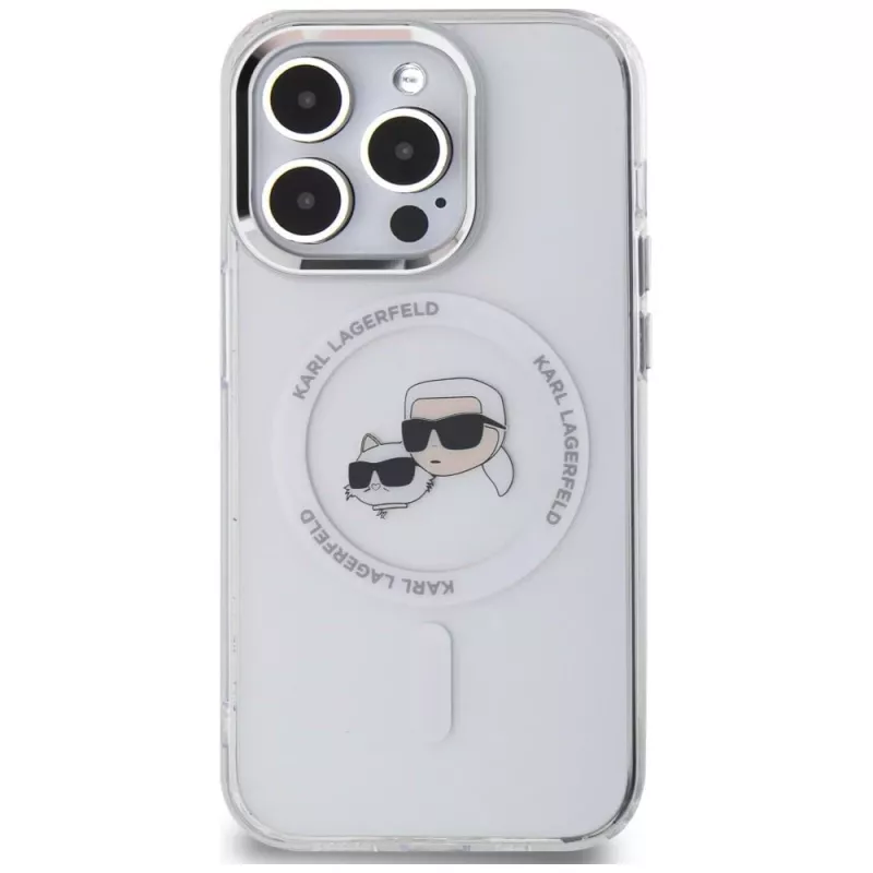 Karl Lagerfeld KLHMP14LHLSKCH Funda rígida IML Metal Karl & Choupette Head MagSafe para iPhone 14 Pro 6,1
