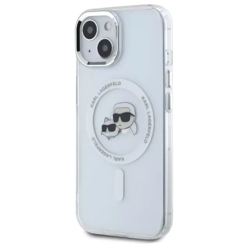 Karl Lagerfeld KLHMP15SHLSKCH Funda rígida IML Metal Karl & Choupette Head MagSafe para Apple iPhone 15 6,1 inch blanca