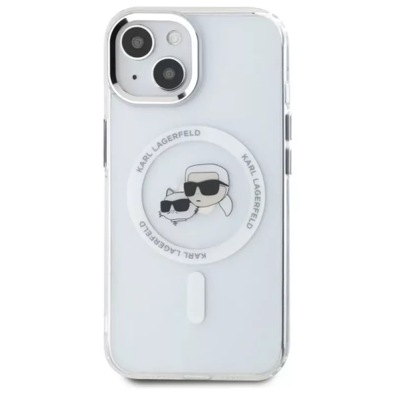 Karl Lagerfeld KLHMP15SHLSKCH Funda rígida IML Metal Karl & Choupette Head MagSafe para Apple iPhone 15 6,1 inch blanca