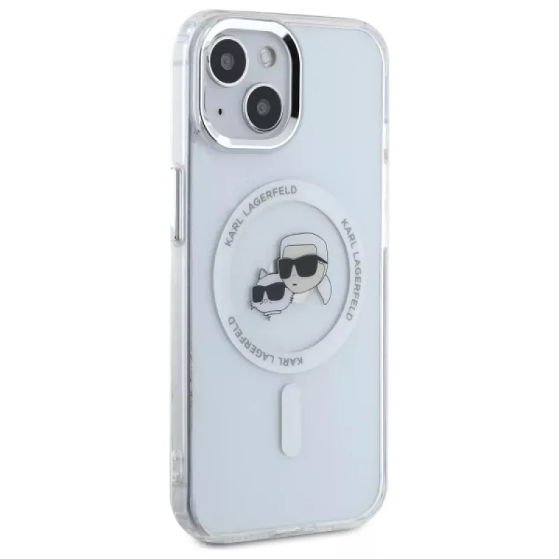Karl Lagerfeld KLHMP15SHLSKCH Funda rígida IML Metal Karl & Choupette Head MagSafe para Apple iPhone 15 6,1 inch blanca