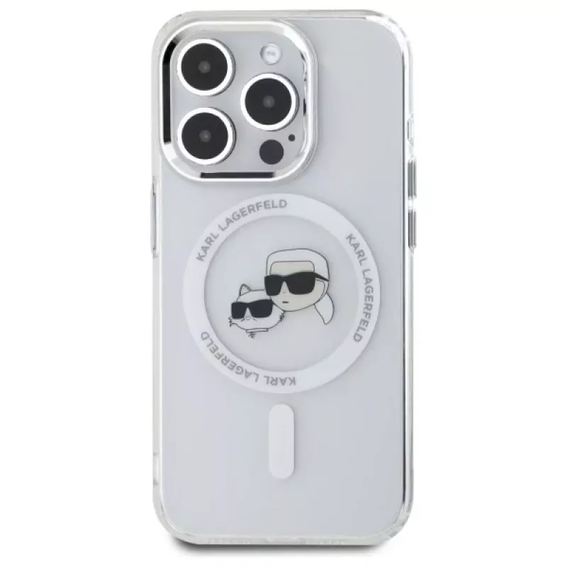 Karl Lagerfeld KLHMP15LHLSKCH Funda rígida IML Metal Karl & Choupette Head MagSafe para iPhone 15 Pro 6,1