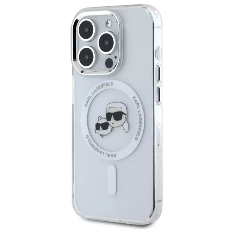 Karl Lagerfeld KLHMP15XHLSKCH Funda rígida IML Metal Karl & Choupette Head MagSafe para iPhone 15 Pro Max 6,7