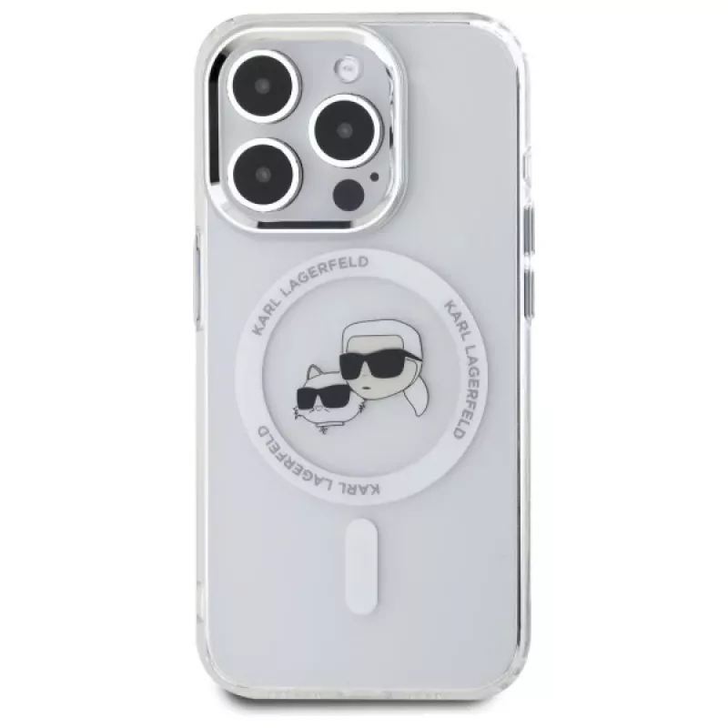 Karl Lagerfeld KLHMP15XHLSKCH Funda rígida IML Metal Karl & Choupette Head MagSafe para iPhone 15 Pro Max 6,7