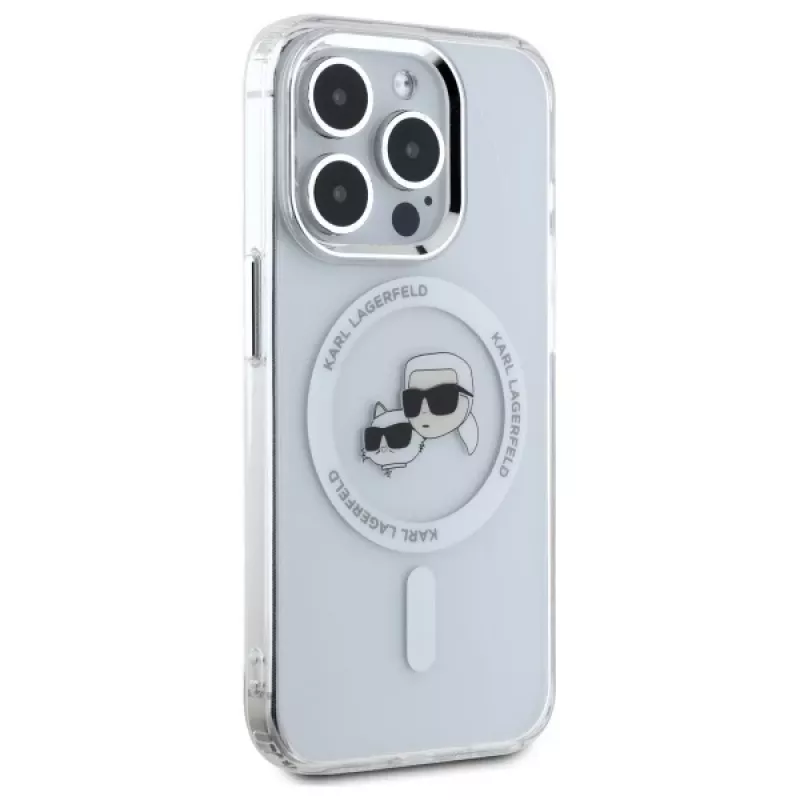Karl Lagerfeld KLHMP15XHLSKCH Funda rígida IML Metal Karl & Choupette Head MagSafe para iPhone 15 Pro Max 6,7