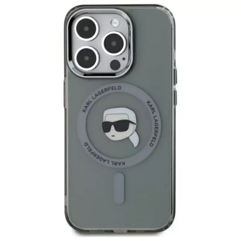 Karl Lagerfeld KLHMP15XHLSKIK Funda rígida IML Metal Karl Head MagSafe para iPhone 15 Pro Max 6,7 inch negra