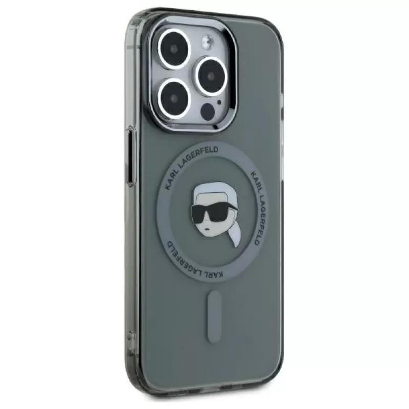 Karl Lagerfeld KLHMP15XHLSKIK Funda rígida IML Metal Karl Head MagSafe para iPhone 15 Pro Max 6,7 inch negra