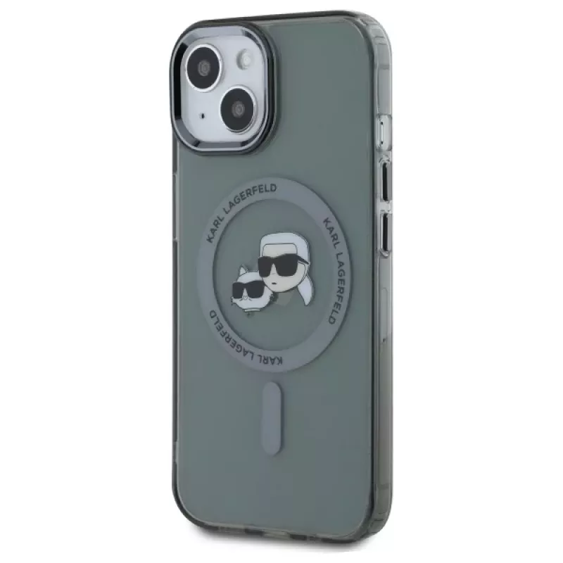 Karl Lagerfeld KLHMP15SHLSKCK Funda rígida IML Metal Karl & Choupette Head MagSafe para Apple iPhone 15 6,1