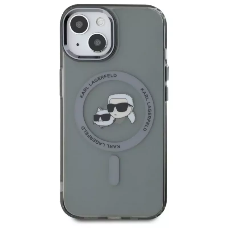 Karl Lagerfeld KLHMP15SHLSKCK Funda rígida IML Metal Karl & Choupette Head MagSafe para Apple iPhone 15 6,1