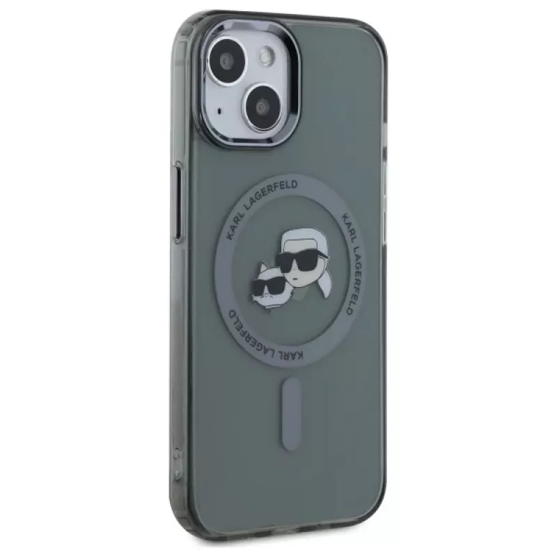 Karl Lagerfeld KLHMP15SHLSKCK Funda rígida IML Metal Karl & Choupette Head MagSafe para Apple iPhone 15 6,1