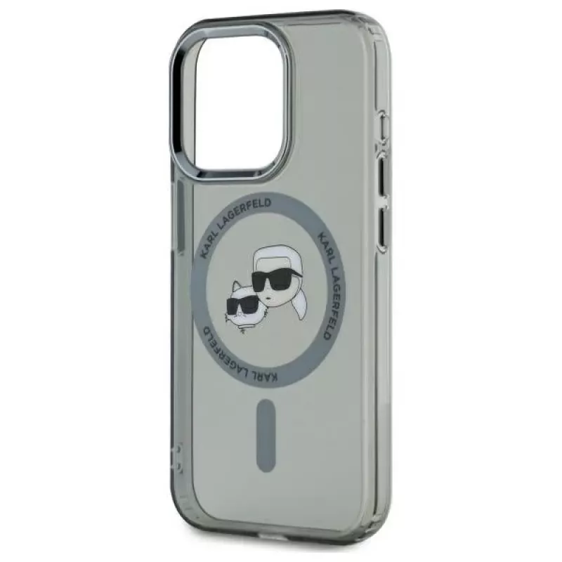 Karl Lagerfeld KLHMP15LHLSKCK Funda rígida IML Metal Karl & Choupette Head MagSafe para iPhone 15 Pro 6,1