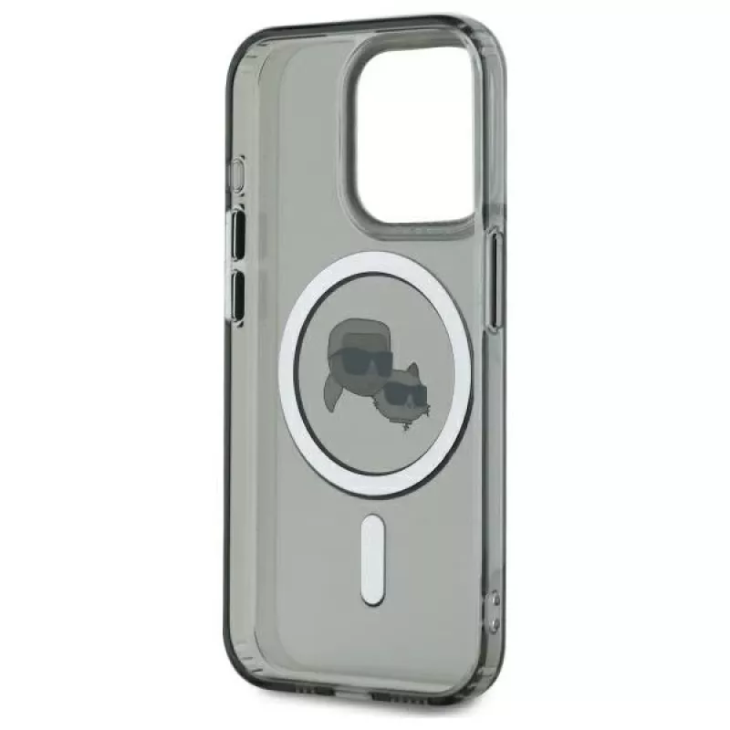 Karl Lagerfeld KLHMP15LHLSKCK Funda rígida IML Metal Karl & Choupette Head MagSafe para iPhone 15 Pro 6,1