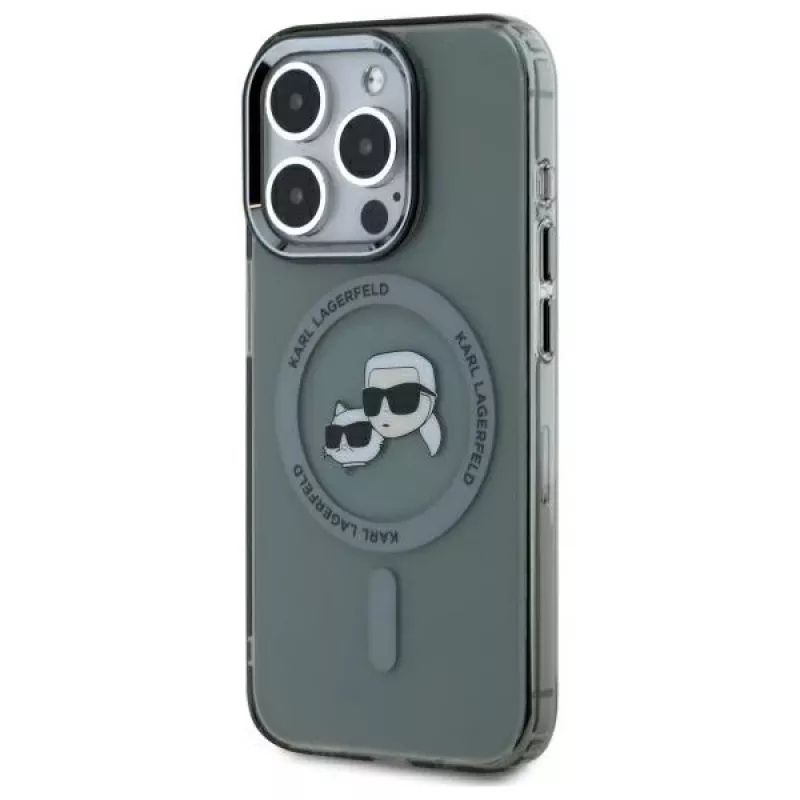 Karl Lagerfeld KLHMP15XHLSKCK Funda rígida IML Metal Karl & Choupette Head MagSafe para iPhone 15 Pro Max 6,7 inch negra
