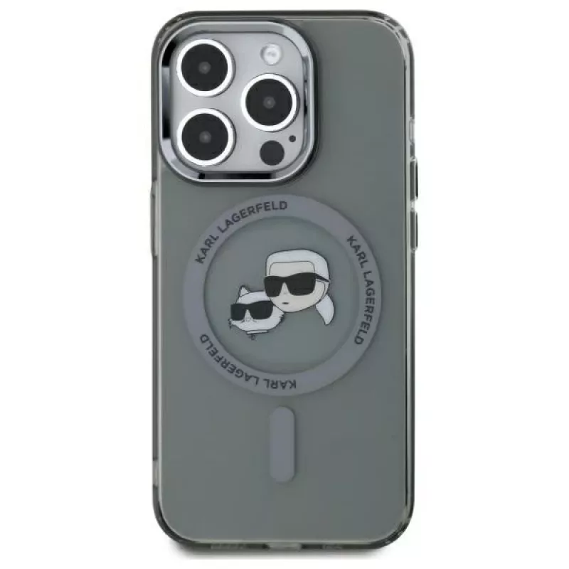 Karl Lagerfeld KLHMP15XHLSKCK Funda rígida IML Metal Karl & Choupette Head MagSafe para iPhone 15 Pro Max 6,7 inch negra