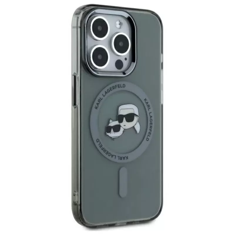 Karl Lagerfeld KLHMP15XHLSKCK Funda rígida IML Metal Karl & Choupette Head MagSafe para iPhone 15 Pro Max 6,7 inch negra