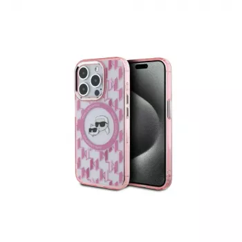 Karl Lagerfeld KLHMP15LHMCKMHP Funda trasera IML Monogram Karl & Choupette Head MagSafe para iPhone 15 Pro 6,1