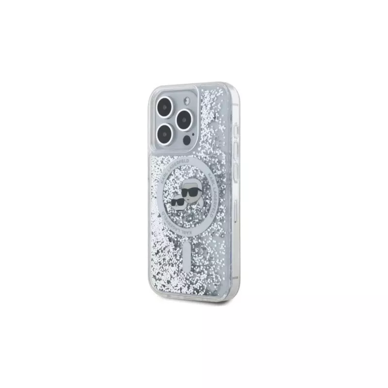 Karl Lagerfeld KLHMP15LLGKCSGH Funda rígida Liquid Glitter Karl & Choupette Head MagSafe transparente para iPhone 15 Pro 6,1 inch
