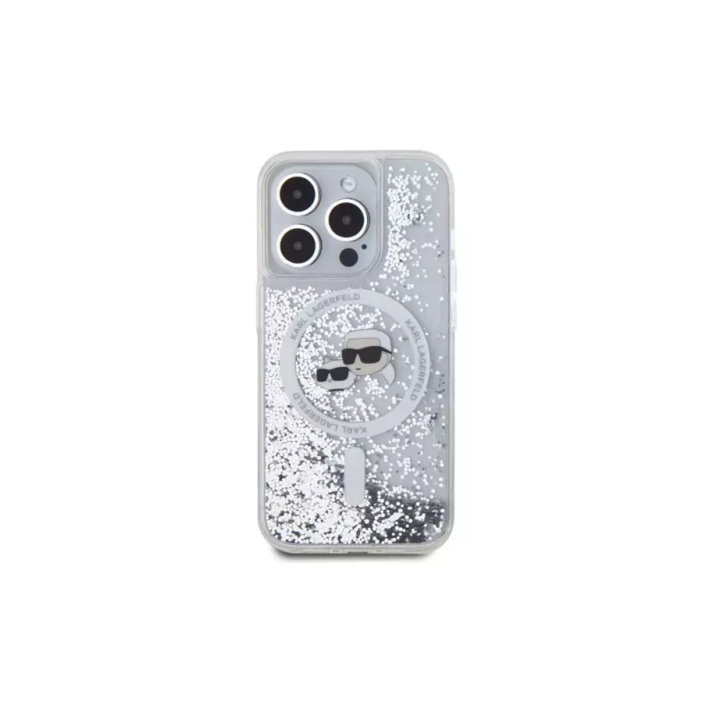 Karl Lagerfeld KLHMP15LLGKCSGH Funda rígida Liquid Glitter Karl & Choupette Head MagSafe transparente para iPhone 15 Pro 6,1 inch