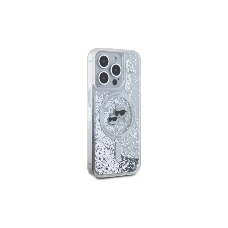Karl Lagerfeld KLHMP15LLGKCSGH Funda rígida Liquid Glitter Karl & Choupette Head MagSafe transparente para iPhone 15 Pro 6,1 inch