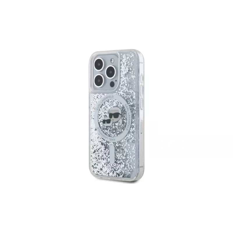 Karl Lagerfeld KLHMP15XLGKCSGH Funda rígida Liquid Glitter Karl & Choupette Head MagSafe transparente para iPhone 15 Pro Max 6,7