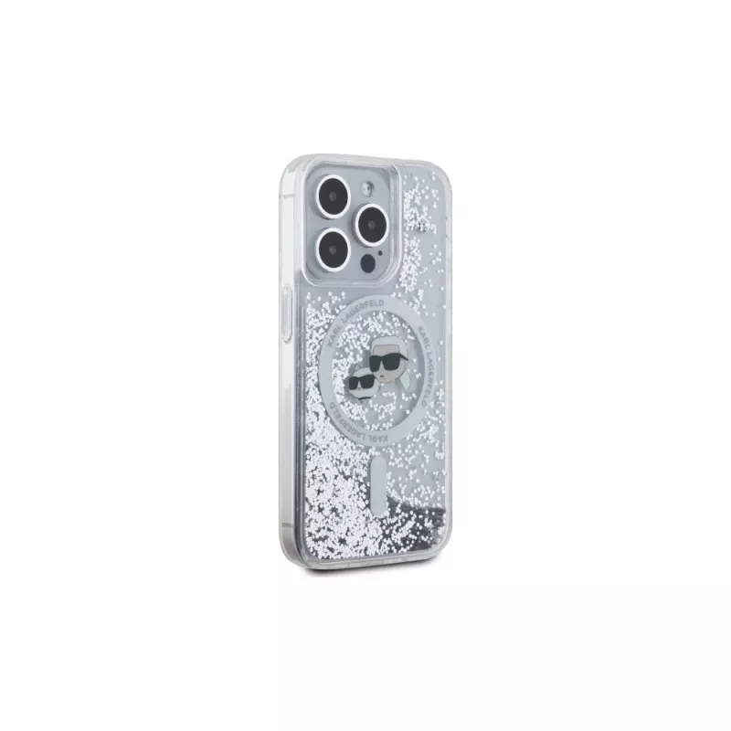 Karl Lagerfeld KLHMP15XLGKCSGH Funda rígida Liquid Glitter Karl & Choupette Head MagSafe transparente para iPhone 15 Pro Max 6,7