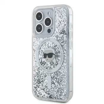 Karl Lagerfeld KLHMP15LLGKISGH Funda rígida Liquid Glitter Karl Head MagSafe transparente para iPhone 15 Pro 6,1