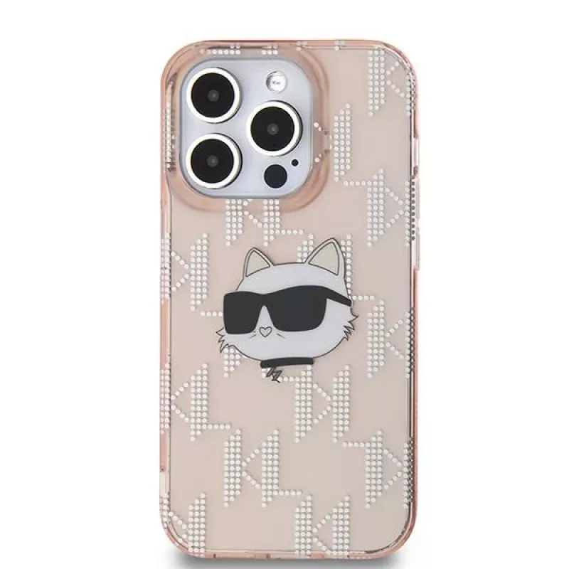 Karl Lagerfeld KLHCP14LHKLPCHP Funda rígida IML Choupette Head & Monogram rosa para Apple iPhone 14 Pro 6,1