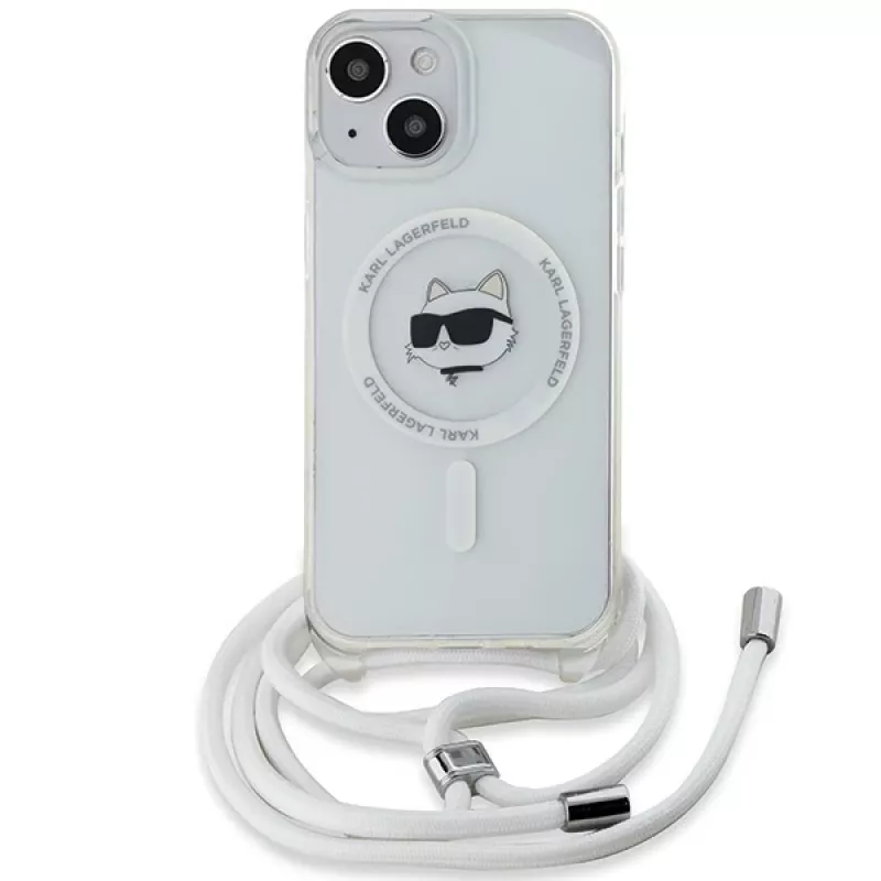 Karl Lagerfeld KLHMP14SHCCHNT Funda rígida IML Choupette Head & Cord MagSafe transparente para iPhone 14 / 13 / 15 6,1