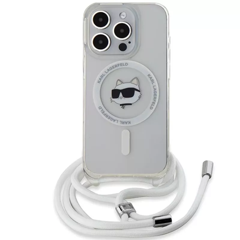 Karl Lagerfeld KF002085 Funda rígida IML Choupette Head & Cord MagSafe transparente para iPhone 14 Pro 6,1