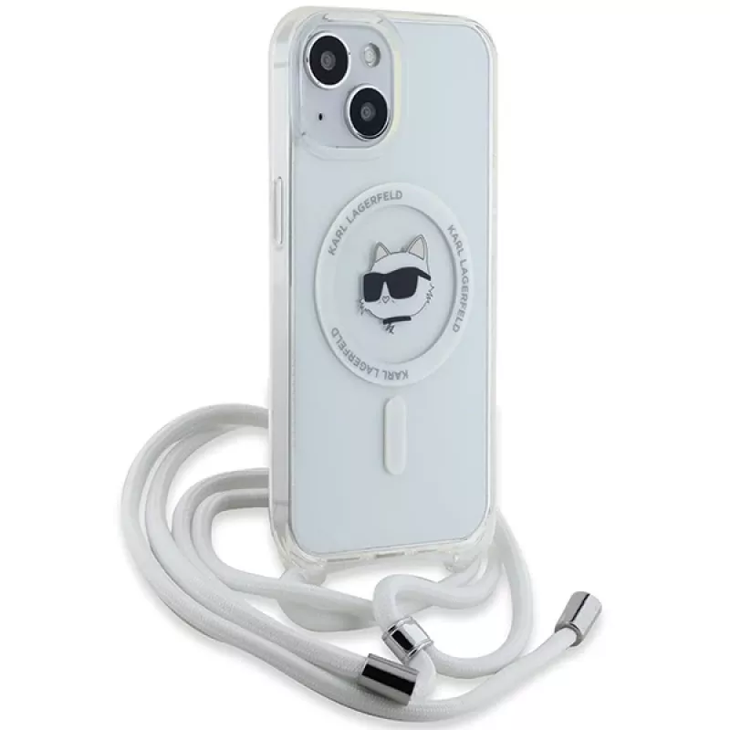 Karl Lagerfeld KLHMP15SHCCHNT Funda rígida IML Choupette Head & Cord MagSafe transparente para iPhone 15 / 14 / 13 6,1