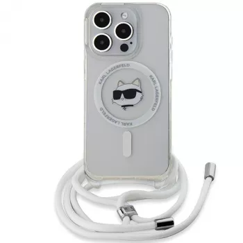 Karl Lagerfeld KLHMP15XHCCHNT Funda rígida IML Choupette Head & Cord MagSafe transparente para iPhone 15 Pro Max 6,7