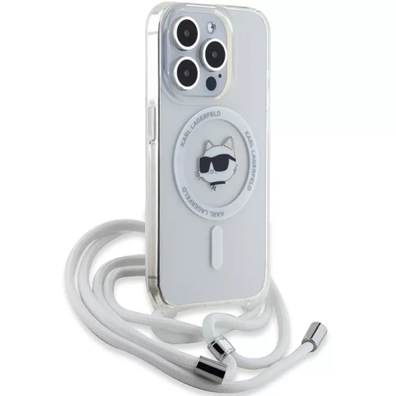 Karl Lagerfeld KLHMP15XHCCHNT Funda rígida IML Choupette Head & Cord MagSafe transparente para iPhone 15 Pro Max 6,7