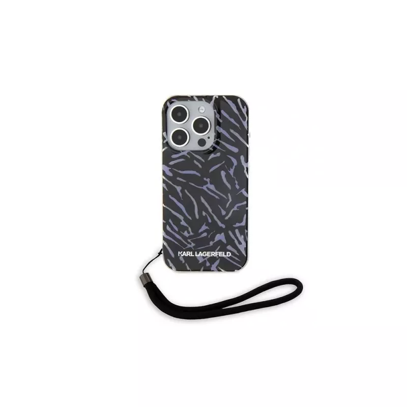 Karl Lagerfeld Funda trasera Zebra With Cord lila para Apple iPhone 15 Pro Max 6,7