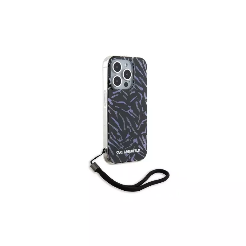 Karl Lagerfeld Funda trasera Zebra With Cord lila para Apple iPhone 15 Pro Max 6,7