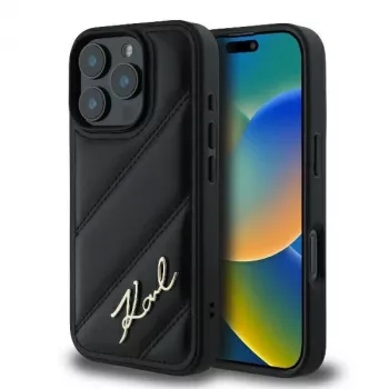 Karl Lagerfeld Funda rígida Quilted Signature para iPhone 16 Pro, negra