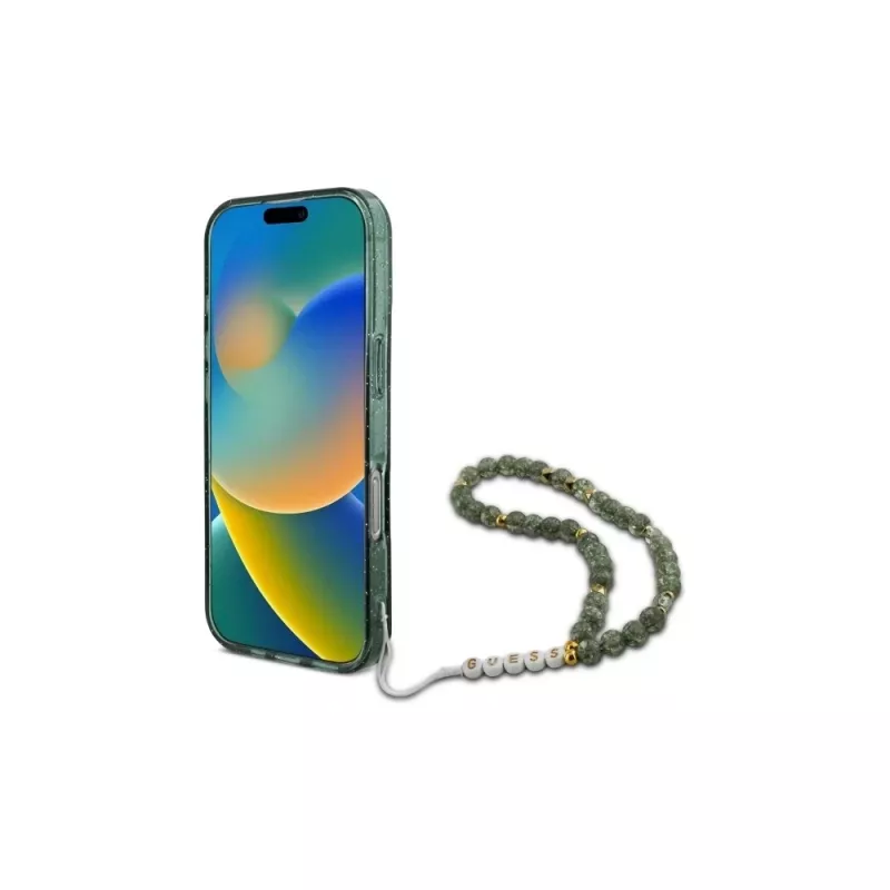 Guess Funda IML Glitter With Pearl Strap MagSafe para iPhone 16 Pro Max (verde)