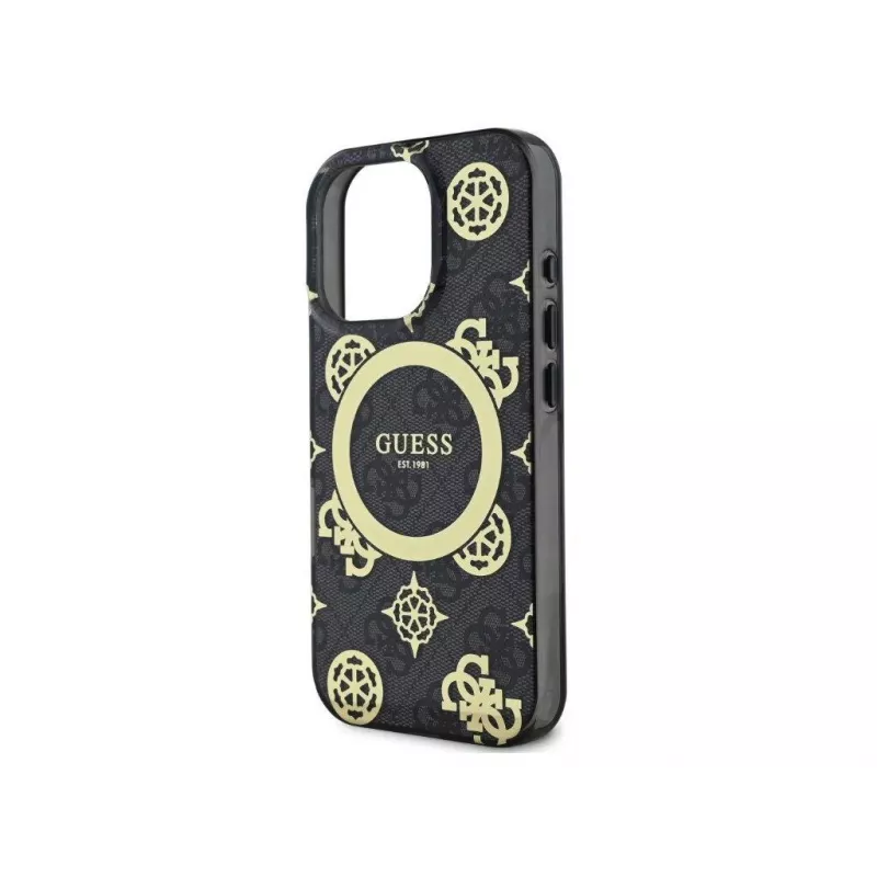 Guess GUHMP16LH4PYEEK Funda rígida IML Peony On 4G Background MagSafe negra para Apple iPhone 16 Pro 6,3