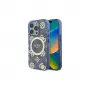 Guess GUHMP16LH4PYEEB Funda rígida para iPhone 16 Pro 6,3 inch azul IML Peony sobre fondo 4G MagSafe