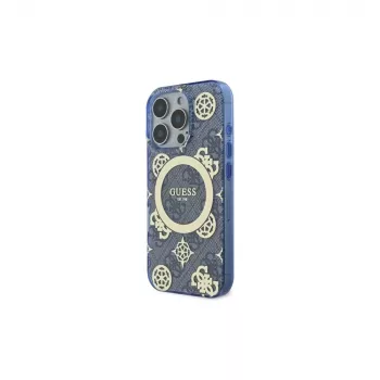 Guess GUHMP16LH4PYEEB Funda rígida para iPhone 16 Pro 6,3 inch azul IML Peony sobre fondo 4G MagSafe