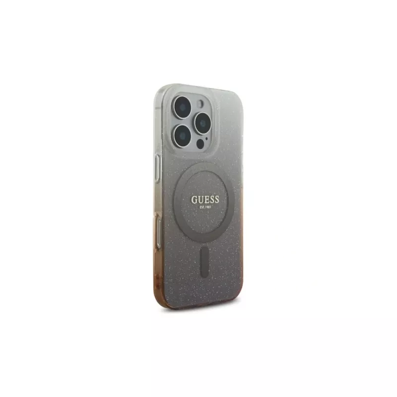 Guess Funda IML Glitter Gradient MagSafe para Apple iPhone 16 Pro (marrón)