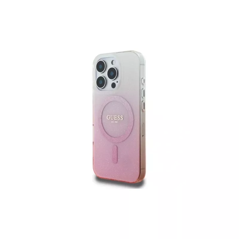 Guess Funda IML Glitter Gradient MagSafe para iPhone 16 Pro (rosa)