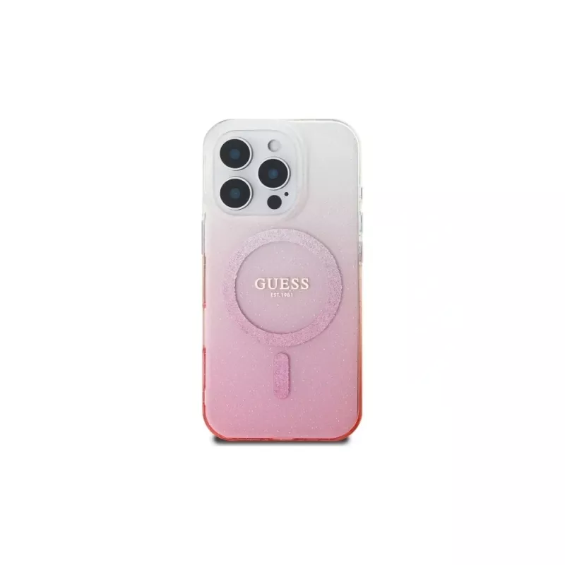 Guess Funda IML Glitter Gradient MagSafe para iPhone 16 Pro (rosa)