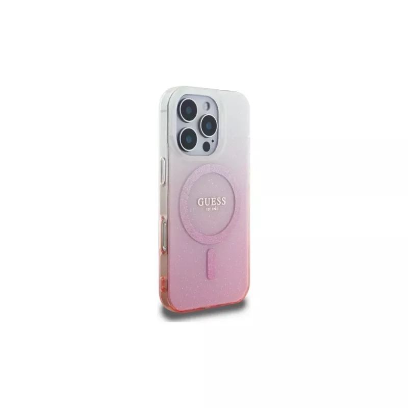 Guess Funda IML Glitter Gradient MagSafe para iPhone 16 Pro (rosa)