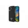 Guess GUHMP16SPGTSPSK Funda rígida para iPhone 16 negra Grained Triangle MagSafe