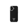 Guess GUHMP16SPGTSPSK Funda rígida para iPhone 16 negra Grained Triangle MagSafe