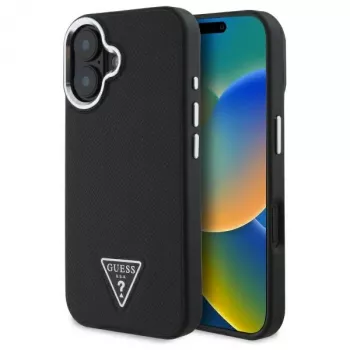Guess Funda rígida Grained Triangle MagSafe para Apple iPhone 16 Plus - negra